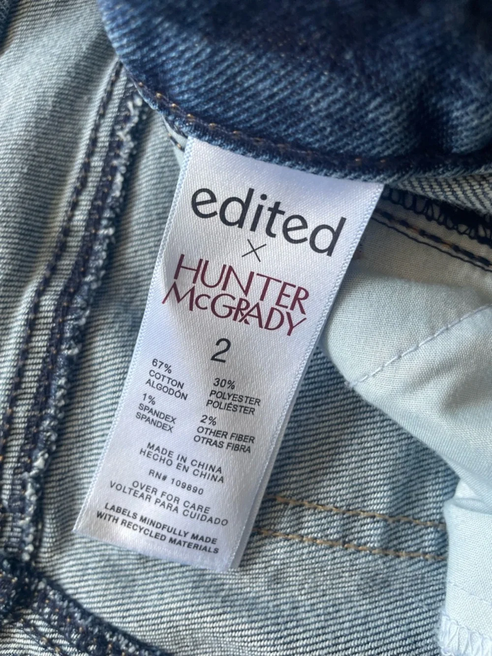 Edited x Hunter McGrady Denim Midi Skirt High Rise Front Slit Stretch Blue - 2